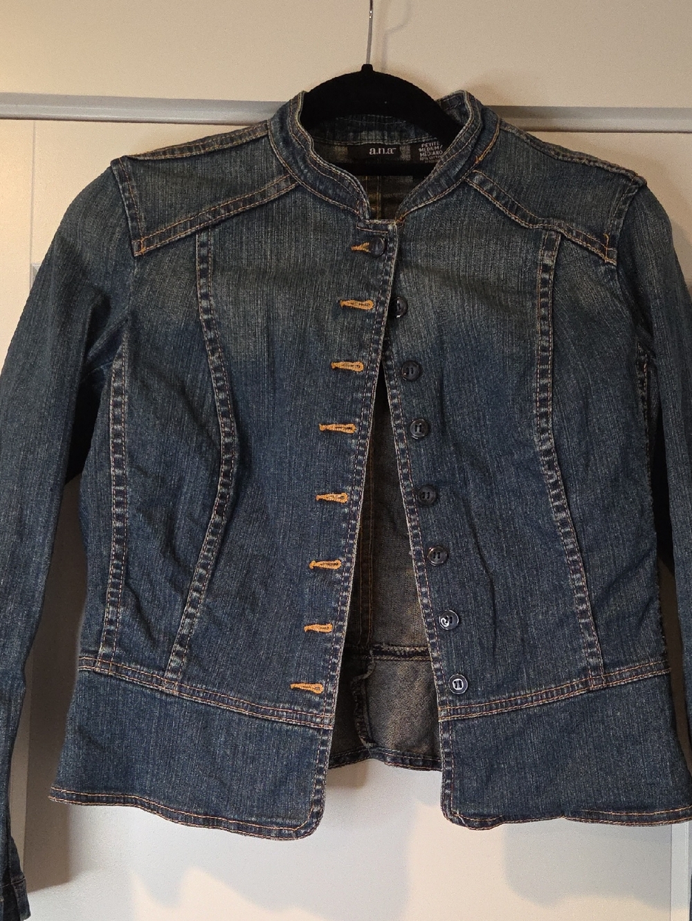 a.n.a Fitted Denim Jacket Petite Medium Peplum Stand Collar